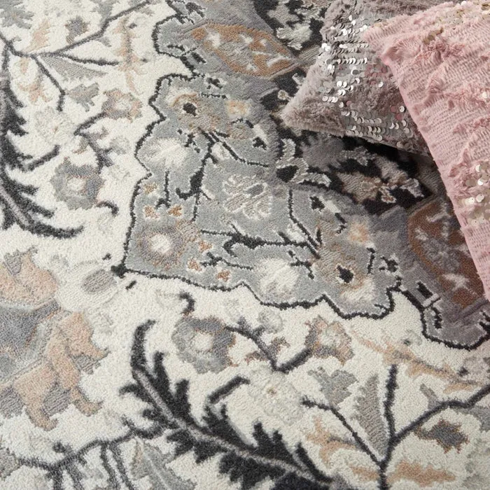 New Nourison Persian Inspired Floral Medallion Elation ETN09 Ivory/Grey Area Rug, 5'3" x 7'3", made in Turkey!
