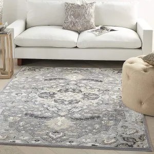 New Nourison Persian Inspired Floral Medallion Elation ETN09 Ivory/Grey Area Rug, 5'3" x 7'3", made in Turkey!