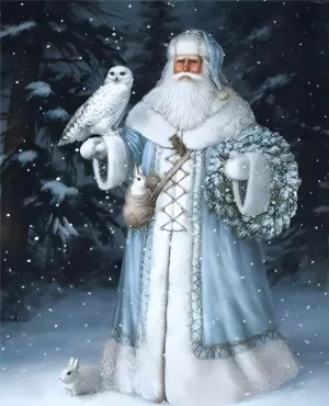 Old Man Christmas and Forest Animals 2 AI Enhanced Digital Art Print Download – Vintage Holiday Santa Claus Illustration 1 Woodland Creatures