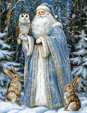 Old Man Christmas and Forest Animals 3 AI Enhanced Digital Art Print Download – Vintage Holiday Santa Claus Illustration 1 Woodland Creatures