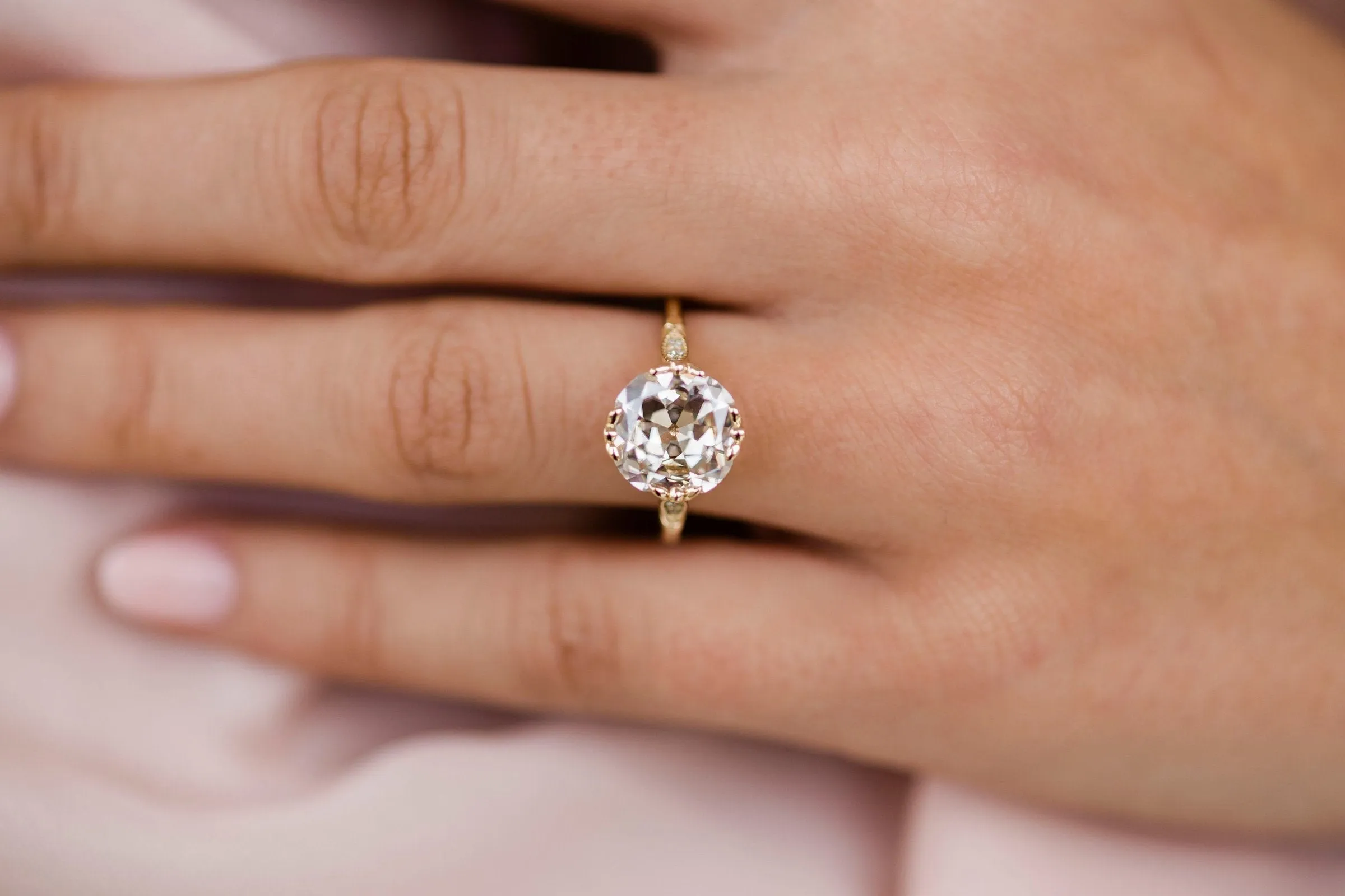 Old Mine Cushion Moissanite Engagement Ring vintage unique Cluster Yellow gold engagement ring for women wedding Bridal Anniversary gift