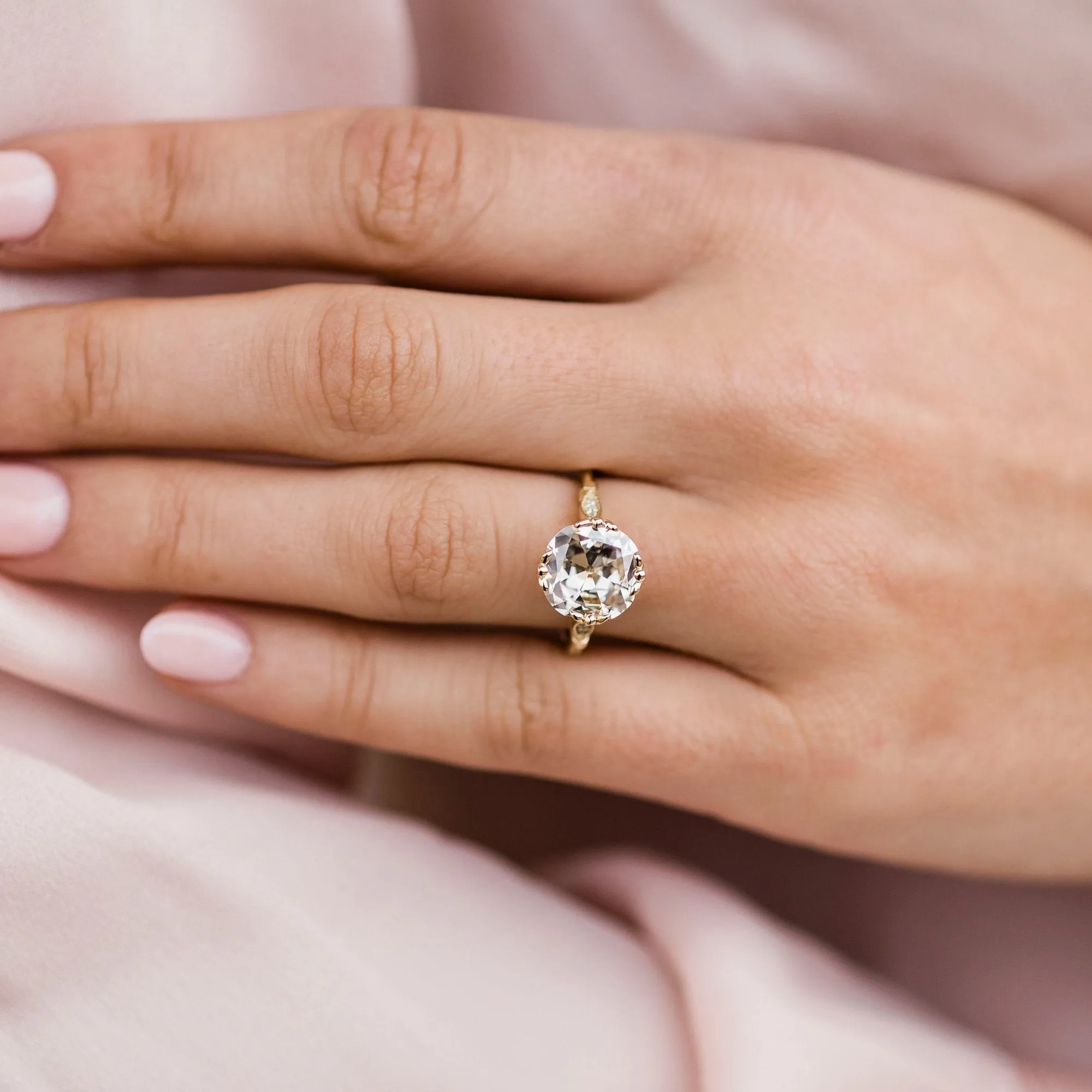 Old Mine Cushion Moissanite Engagement Ring vintage unique Cluster Yellow gold engagement ring for women wedding Bridal Anniversary gift