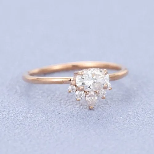 Oval cut Moissanite engagement ring vintage rose gold Unique engagement ring for women Pear round oval shaped Bridal Anniversary gift