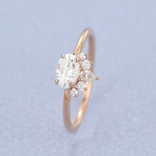 Oval cut Moissanite engagement ring vintage rose gold Unique engagement ring for women Pear round oval shaped Bridal Anniversary gift