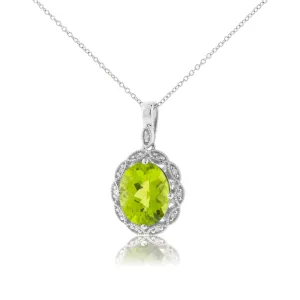 Oval-Cut Peridot & Vintage Inspired Diamond Halo Pendant
