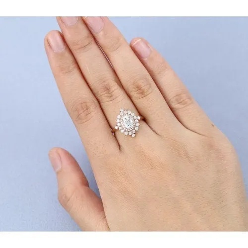 Oval Moissanite Engagement Ring and 14k Rose Gold Diamond Wedding Ring Bridal 5x7mm Forever One Moissanite Ring Vintage Inspired Rings