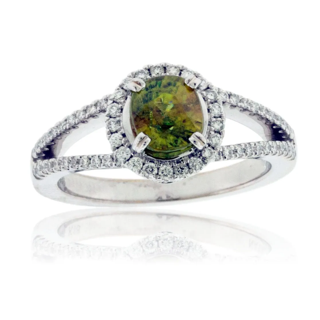 Oval Sphene and Diamond Halo Split Shank Band