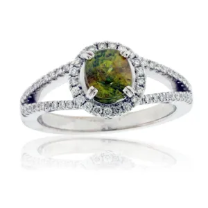 Oval Sphene and Diamond Halo Split Shank Band