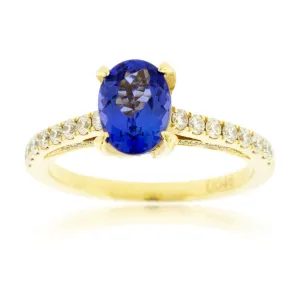 Oval Tanzanite & Diamond Accented Yellow Gold Ring