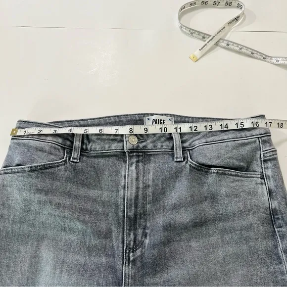 PAIGE Claudine High Waist Raw Hem Flare Jeans in Grey Storm Size 33