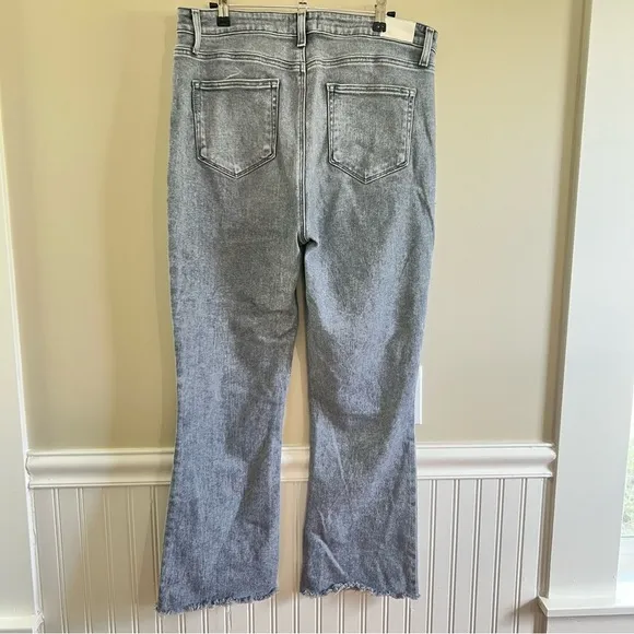 PAIGE Claudine High Waist Raw Hem Flare Jeans in Grey Storm Size 33