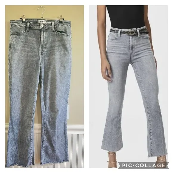 PAIGE Claudine High Waist Raw Hem Flare Jeans in Grey Storm Size 33