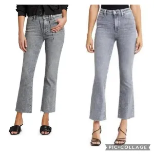 PAIGE Claudine High Waist Raw Hem Flare Jeans in Grey Storm Size 33
