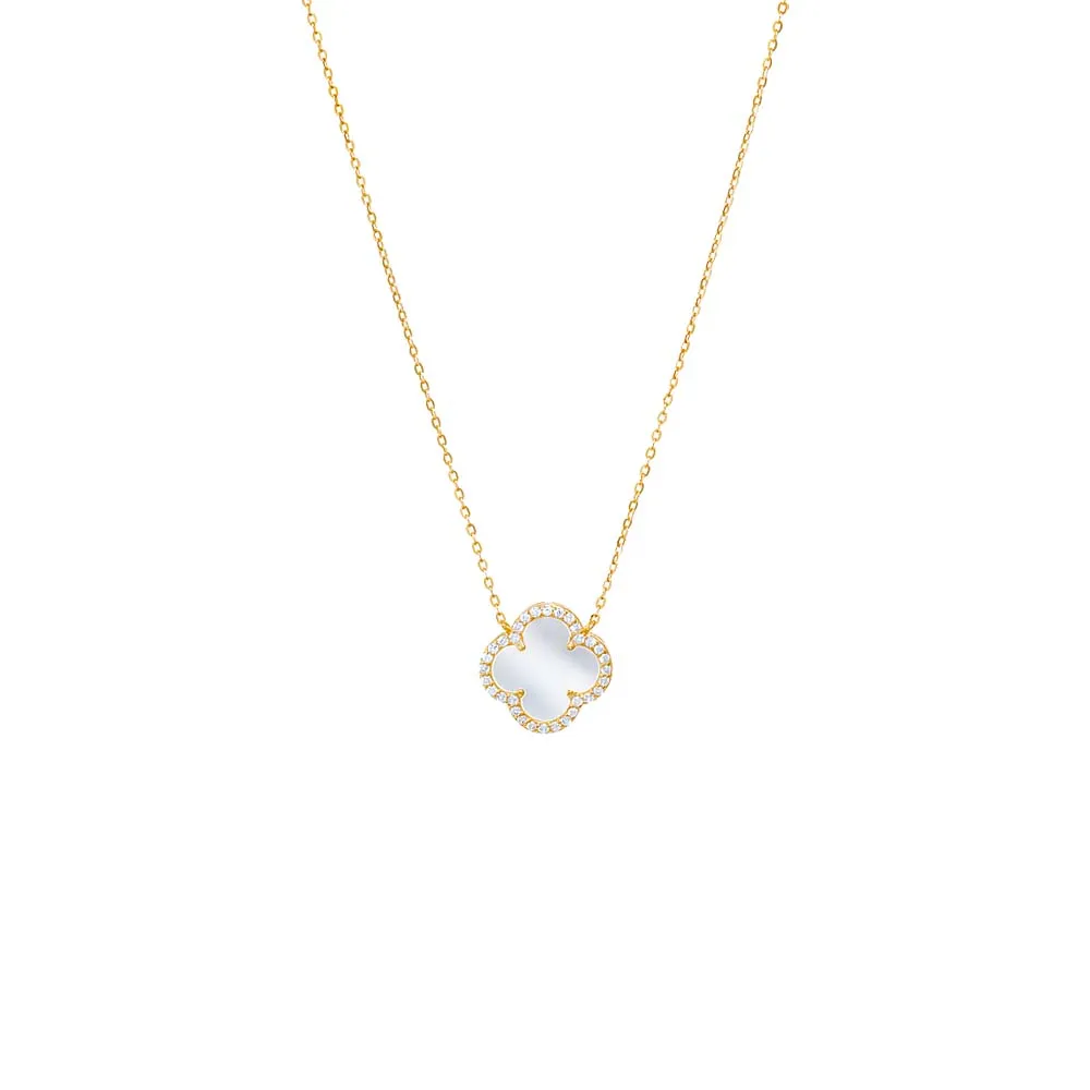 Pave Colored Stone Clover Necklace