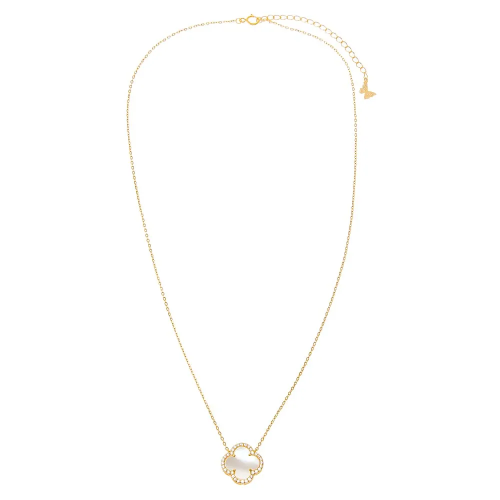 Pave Colored Stone Clover Necklace