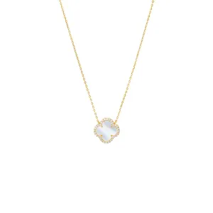 Pave Colored Stone Clover Necklace