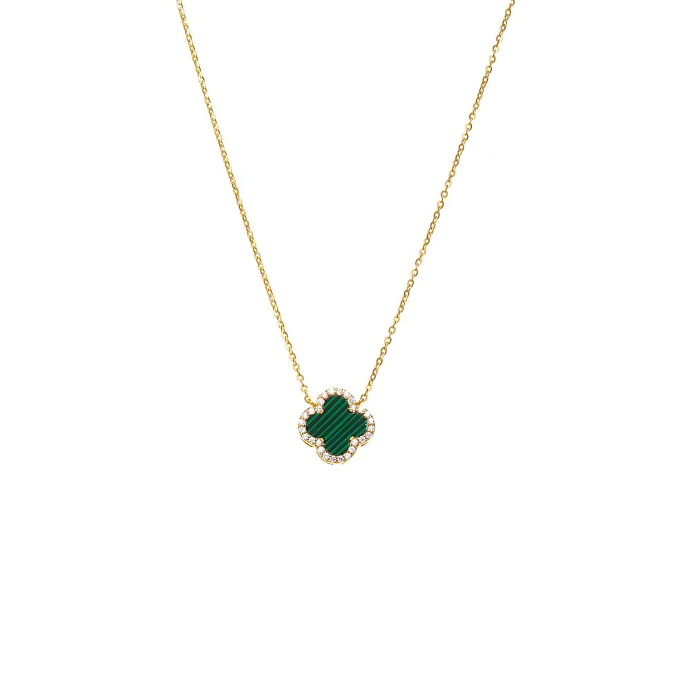Pave Colored Stone Clover Necklace