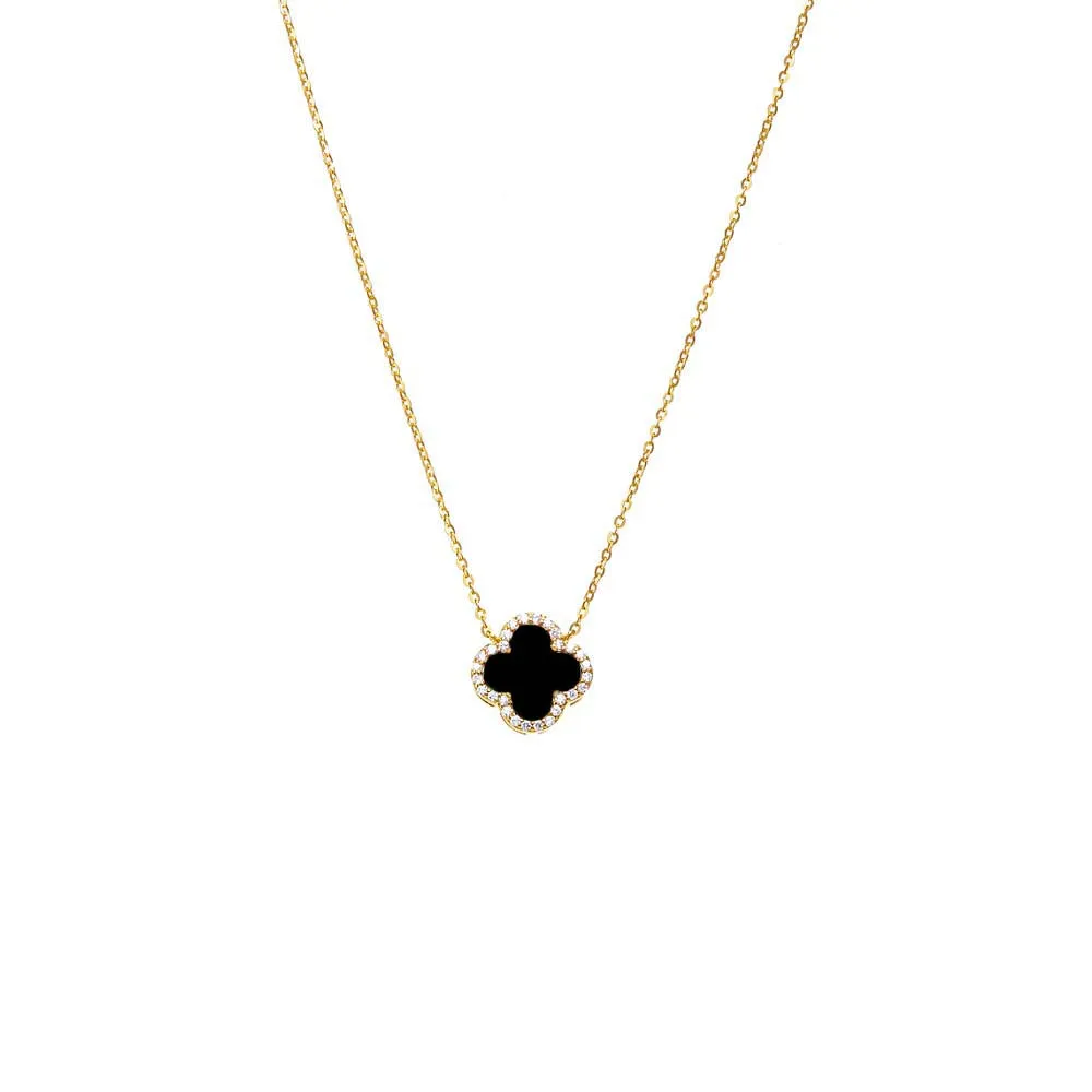 Pave Colored Stone Clover Necklace