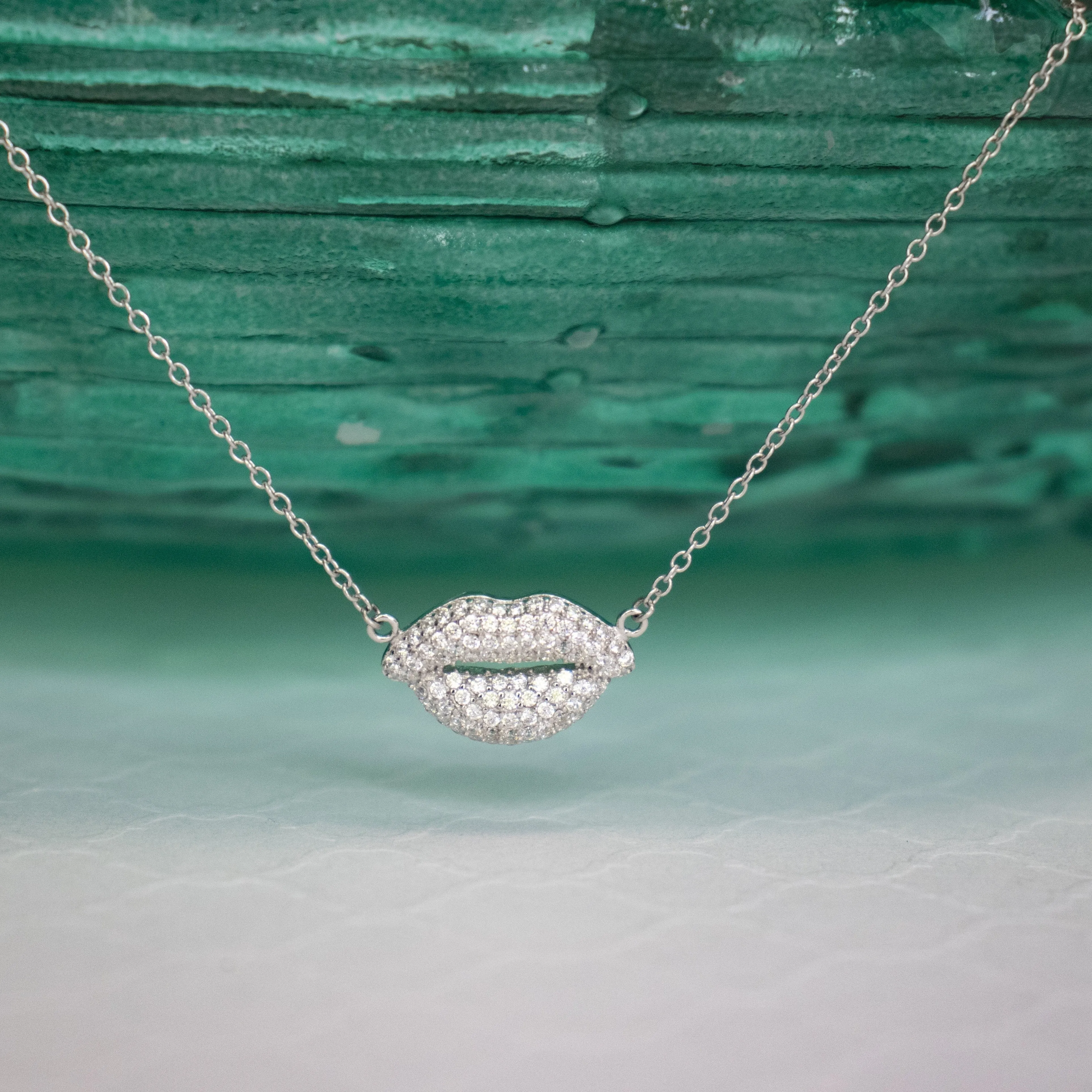 Pave Lips Pendant Necklace - Gold or Silver