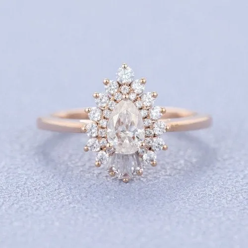 Pear Cut Moissanite Vintage Rose Gold Wedding Ring for bridal Women Unique elegant jewellery Promise engagement anniversary gift to her