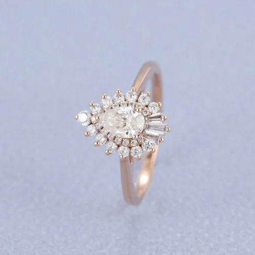 Pear Cut Moissanite Vintage Rose Gold Wedding Ring for bridal Women Unique elegant jewellery Promise engagement anniversary gift to her