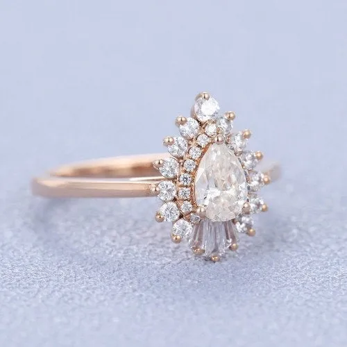 Pear Cut Moissanite Vintage Rose Gold Wedding Ring for bridal Women Unique elegant jewellery Promise engagement anniversary gift to her