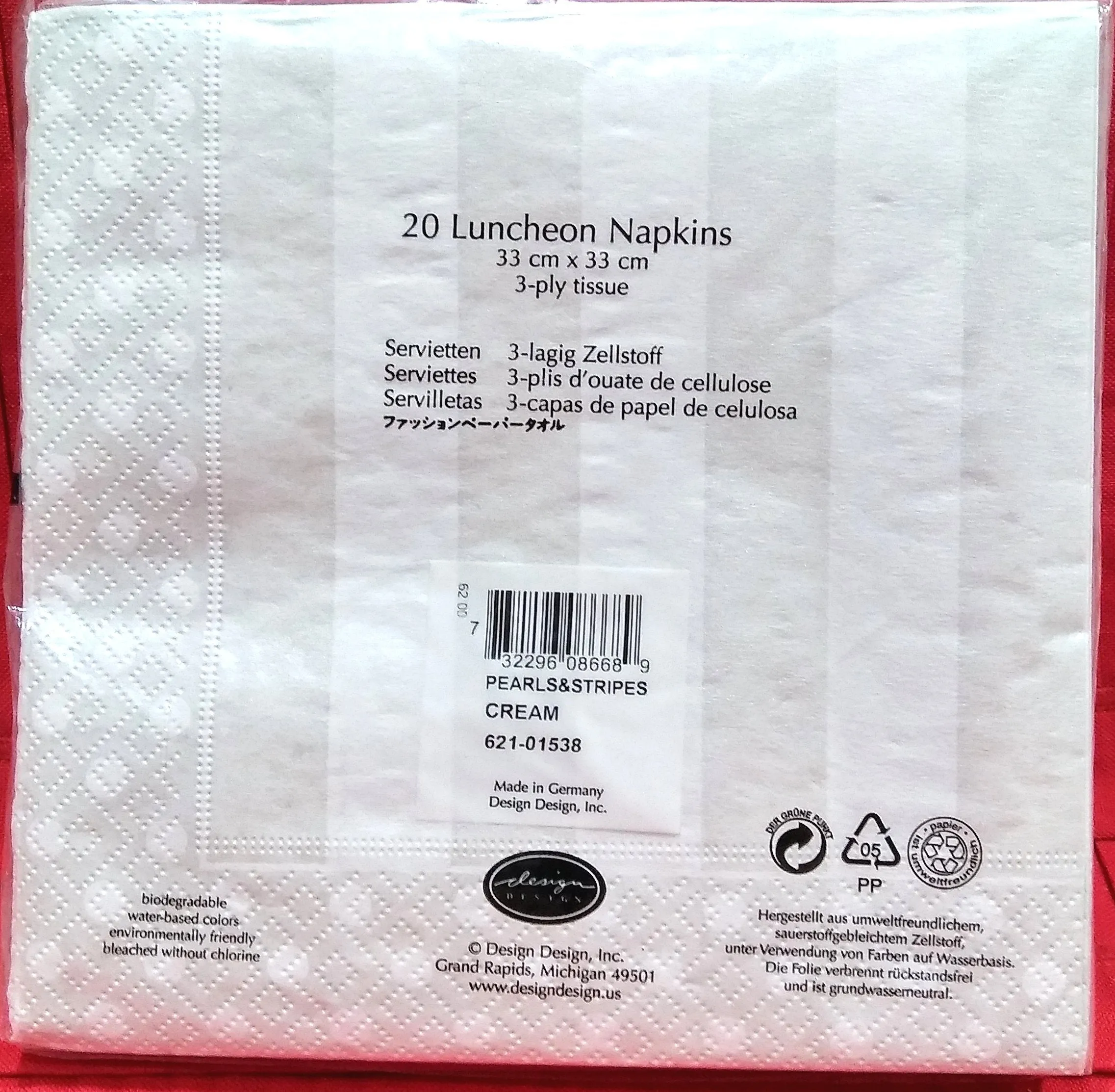 PEARLS & STRIPES CREAM PAPER LUNCHEON NAPKINS