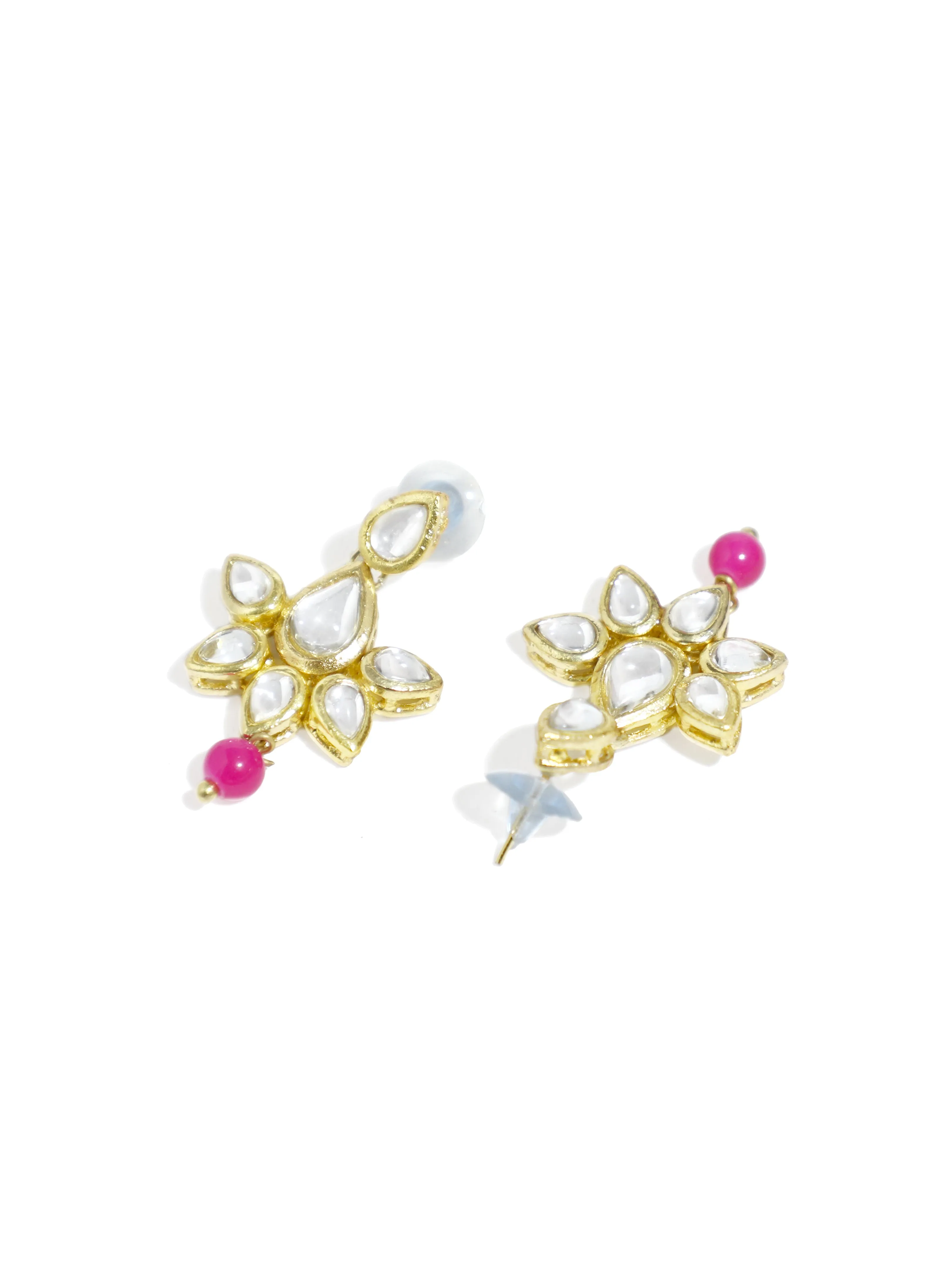 Pink Beads Studded Kundan Necklace Set