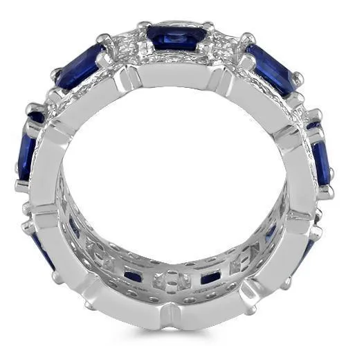 Platinum Womens Diamond Sapphire Eternity Ring 6.50 Ctw
