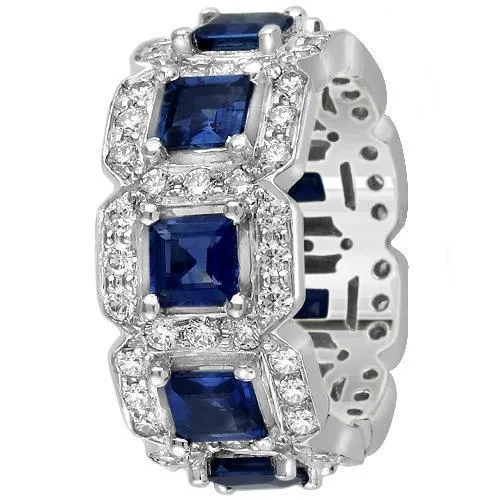 Platinum Womens Diamond Sapphire Eternity Ring 6.50 Ctw