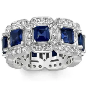 Platinum Womens Diamond Sapphire Eternity Ring 6.50 Ctw