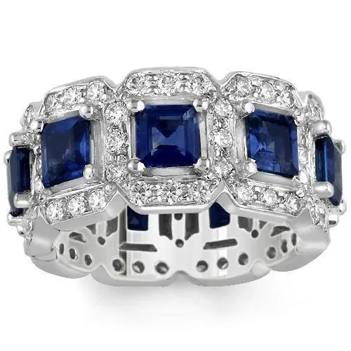 Platinum Womens Diamond Sapphire Eternity Ring 6.50 Ctw