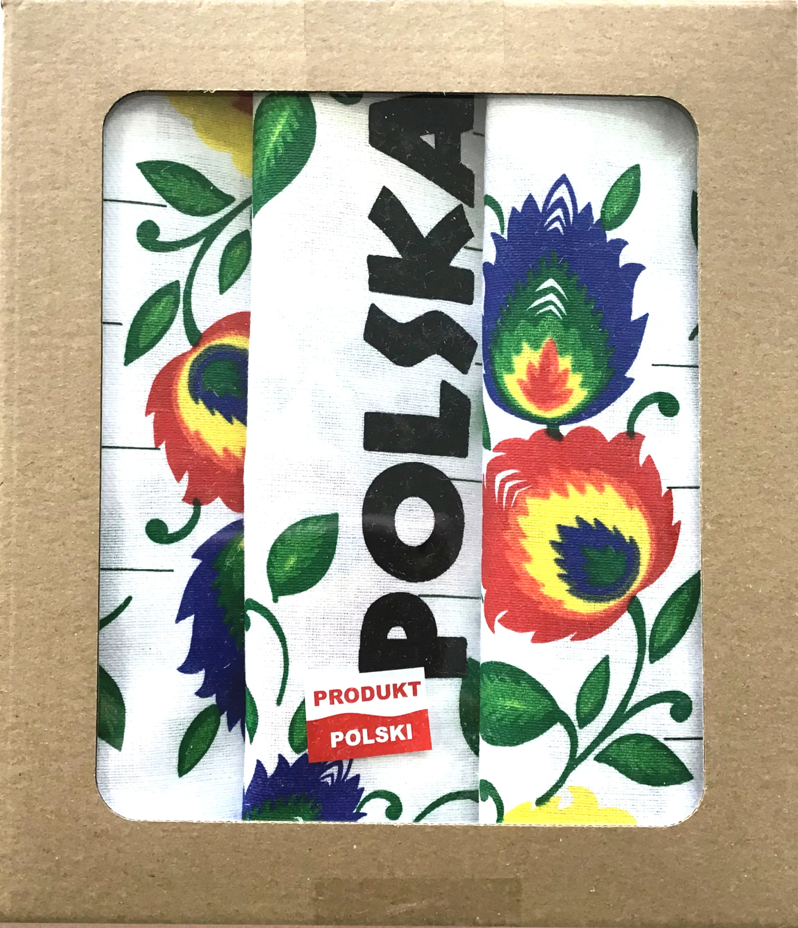 Polish Folk Art Set of 3 Kitchen Towels in Box (Polska Flowers)