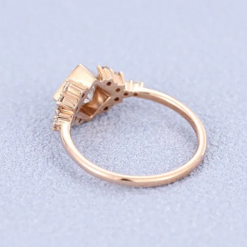 Princess cut Moissanite ring Engagement Ring rose gold women Vintage Cluster ring bridal jewelry Promise Anniversary Gift for Her woman