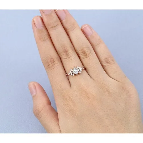 Princess cut Moissanite ring Engagement Ring rose gold women Vintage Cluster ring bridal jewelry Promise Anniversary Gift for Her woman