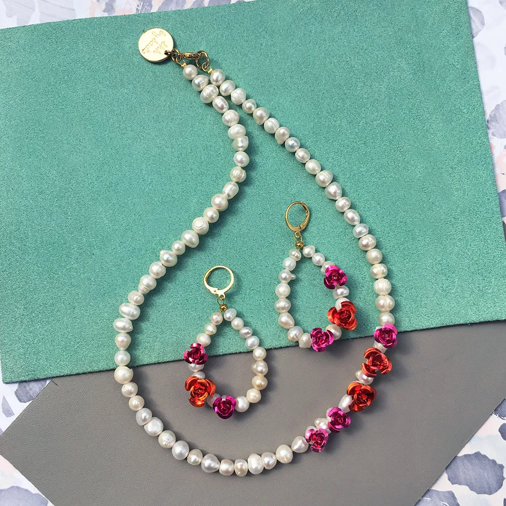 Rose Pearl Earrings   Necklace