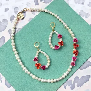 Rose Pearl Earrings   Necklace