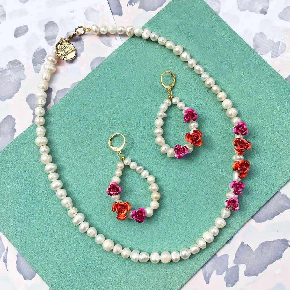 Rose Pearl Earrings   Necklace