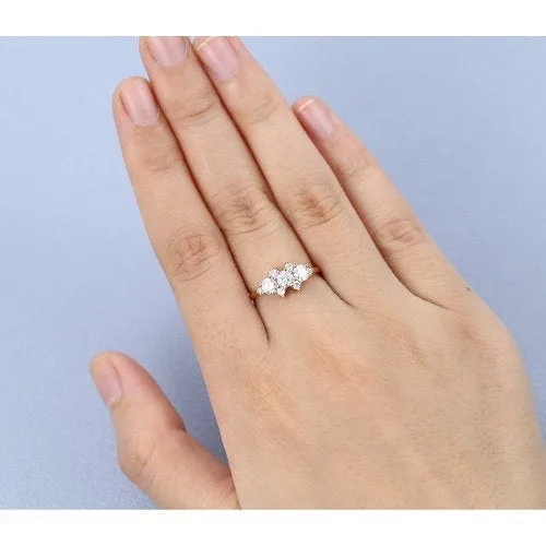 Round Brilliant Vintage Rose Gold Cluster Moissanite Engagement Ring for Women Handmade Unique Diamond Wedding Anniversary Jewellery Gift
