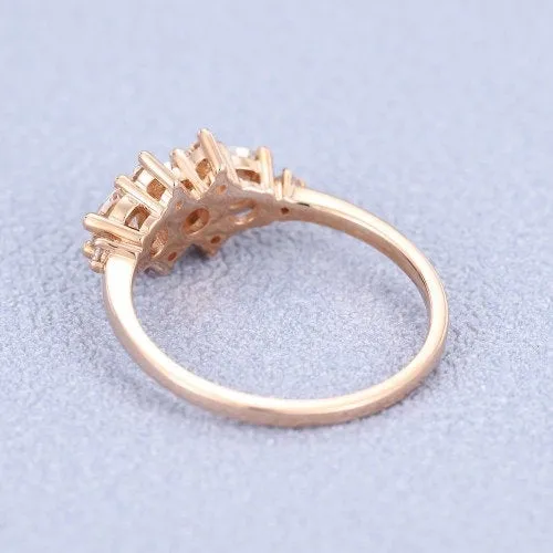 Round Brilliant Vintage Rose Gold Cluster Moissanite Engagement Ring for Women Handmade Unique Diamond Wedding Anniversary Jewellery Gift