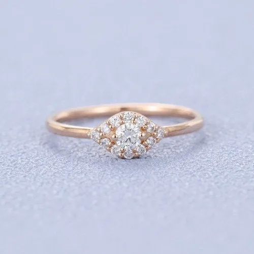 Round cut Diamond Rose Gold Art Deco unique Engagement ring for Women Edwardian Vintage Jewellery wedding Anniversary Surprise promise Gift
