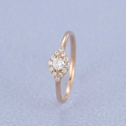 Round cut Diamond Rose Gold Art Deco unique Engagement ring for Women Edwardian Vintage Jewellery wedding Anniversary Surprise promise Gift