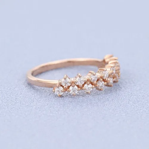 Round Vintage Art Deco Engagement Ring Women's Wedding Ring Solid Rose Gold Anniversary Ring  Christmas Gift For Girlfriend