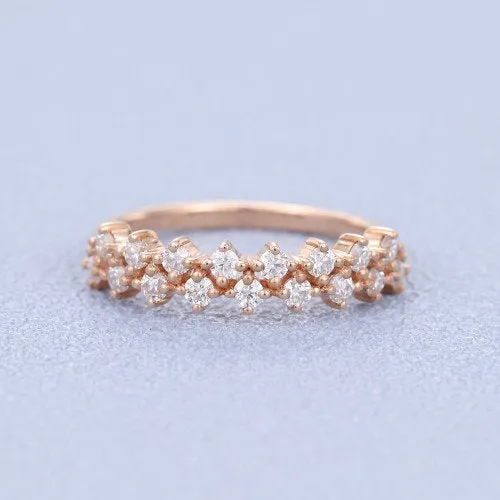 Round Vintage Art Deco Engagement Ring Women's Wedding Ring Solid Rose Gold Anniversary Ring  Christmas Gift For Girlfriend