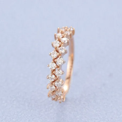 Round Vintage Art Deco Engagement Ring Women's Wedding Ring Solid Rose Gold Anniversary Ring  Christmas Gift For Girlfriend