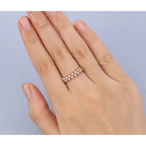 Round Vintage Art Deco Engagement Ring Women's Wedding Ring Solid Rose Gold Anniversary Ring  Christmas Gift For Girlfriend