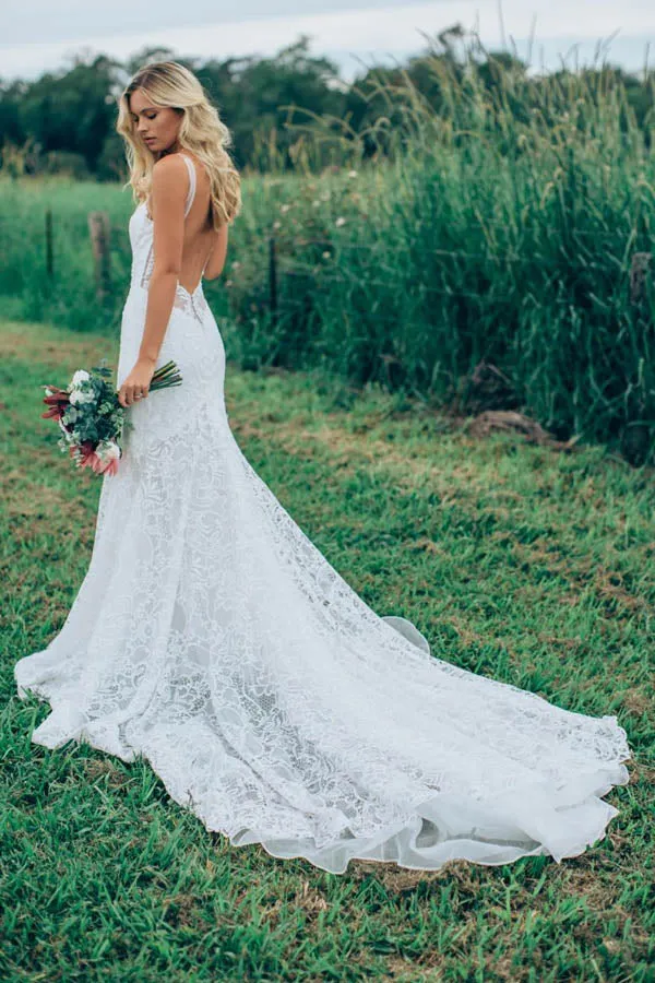 Roycebridal Elegant Mermaid Sweetheart Lace Ivory Wedding Dresses with train,MW406