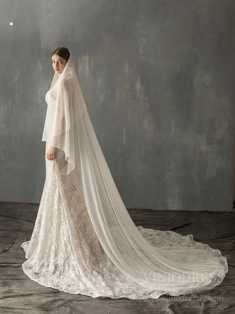 Roycebridal Simple Ivory Tulle Bridal Cathedral Veil AC1241