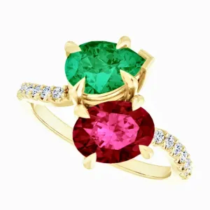 Ruby and Emerald Bypass "Toi Et Moi" Engagement Ring
