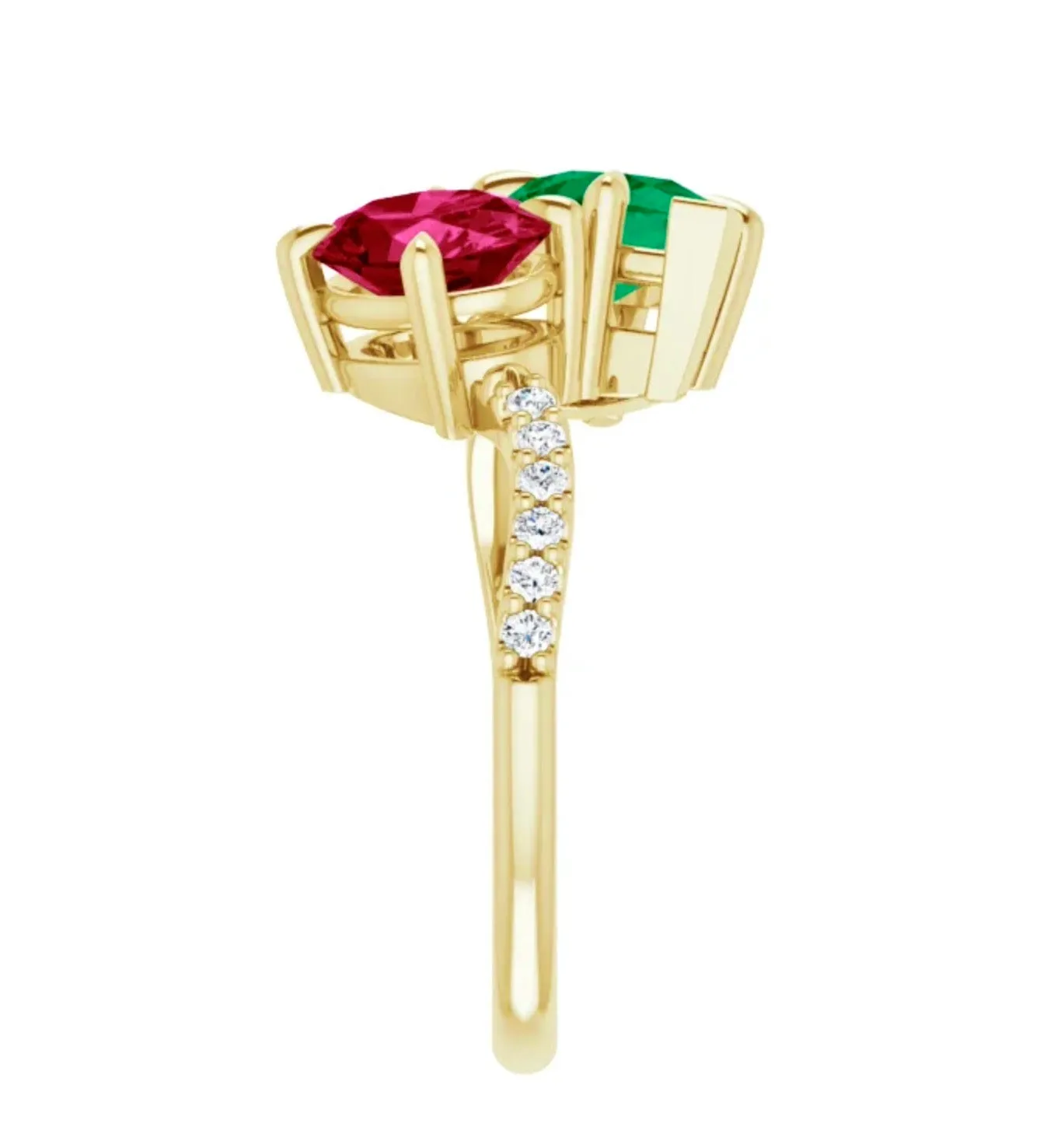 Ruby and Emerald Bypass "Toi Et Moi" Engagement Ring